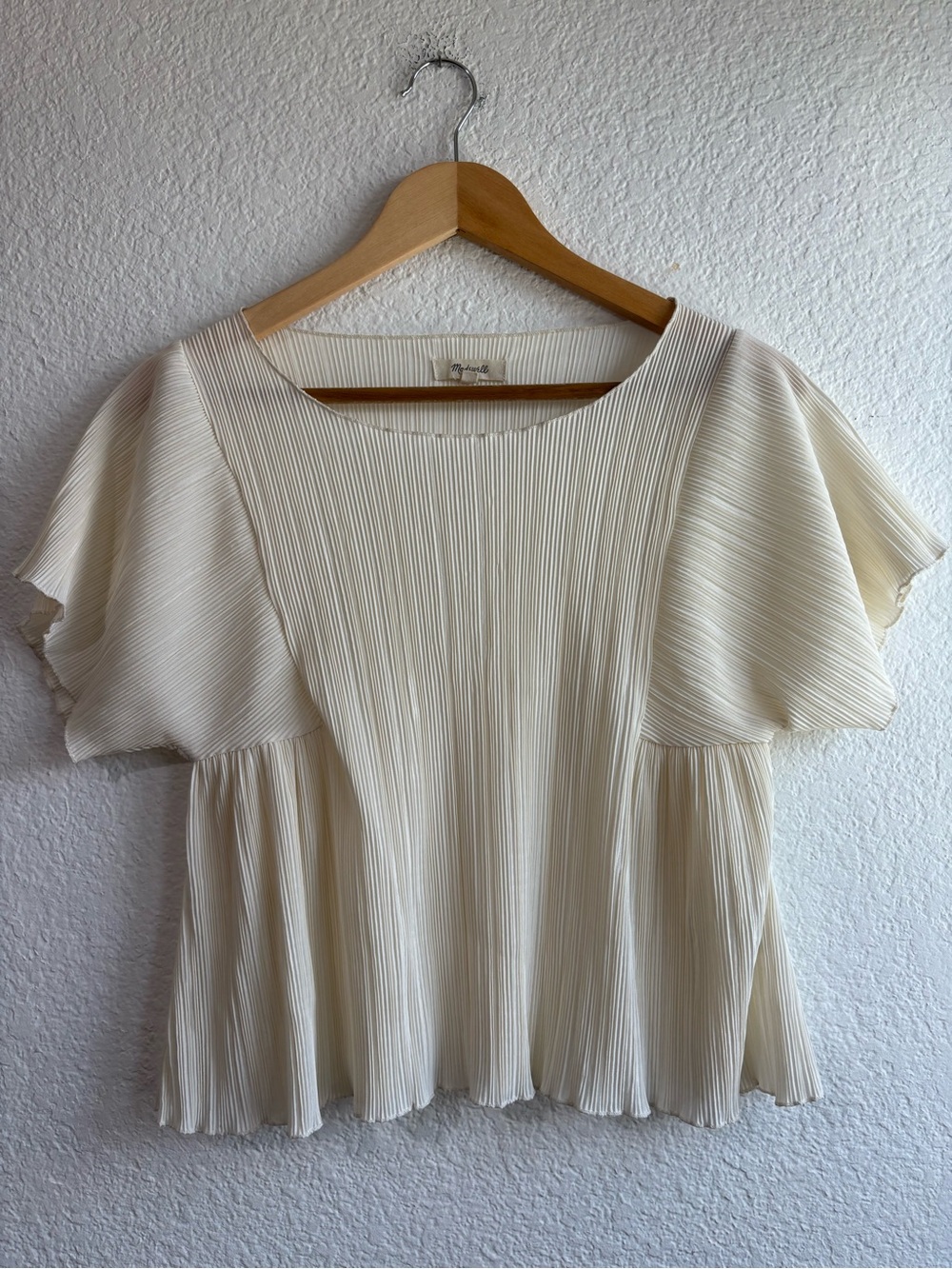 Madewell Cream Pleated Flutter Sleeve Blouse Womens Size XS